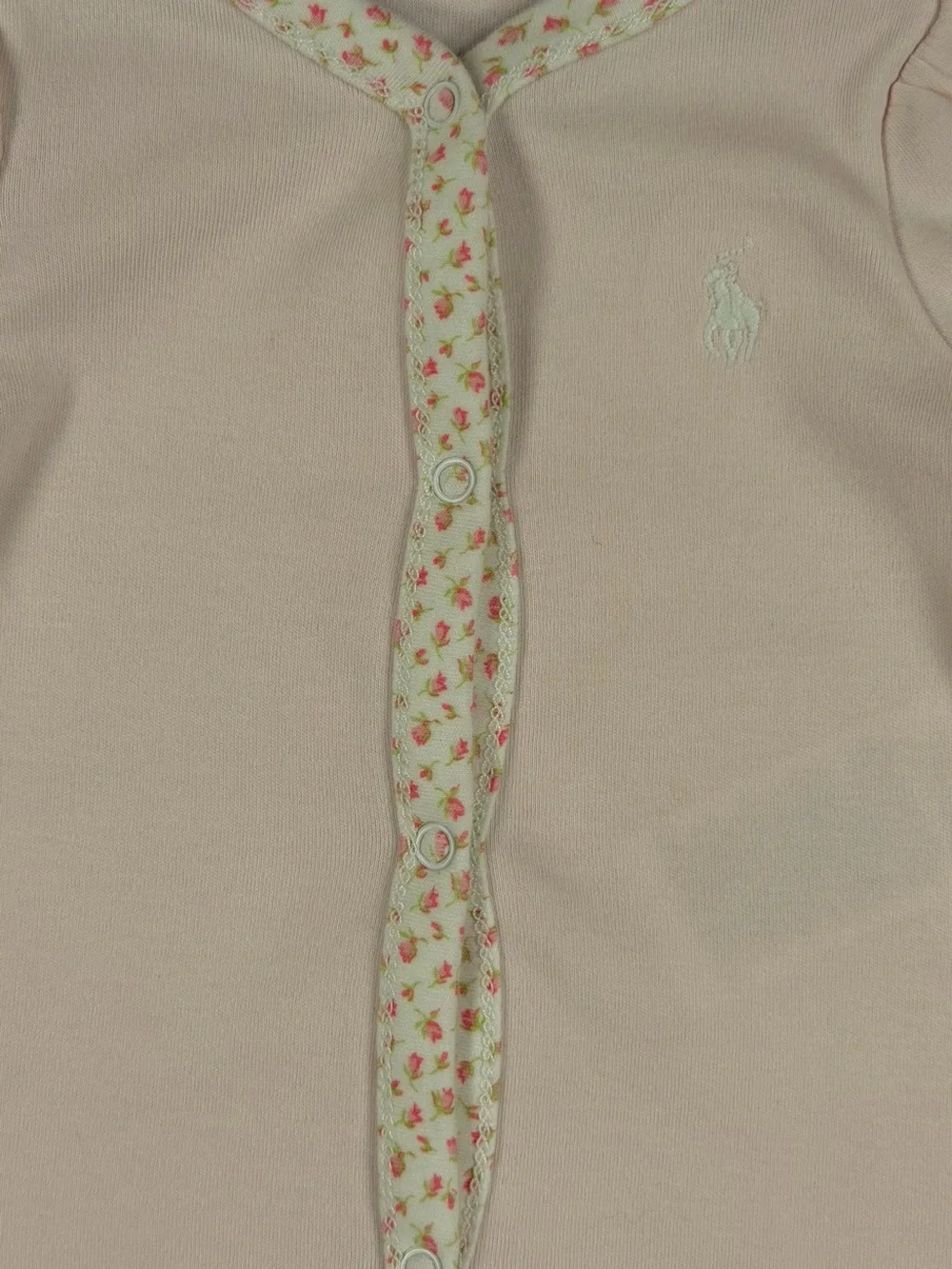 RALPH LAUREN Delicate Pink Floral-Trimmed Footed Coverall - Newborn
